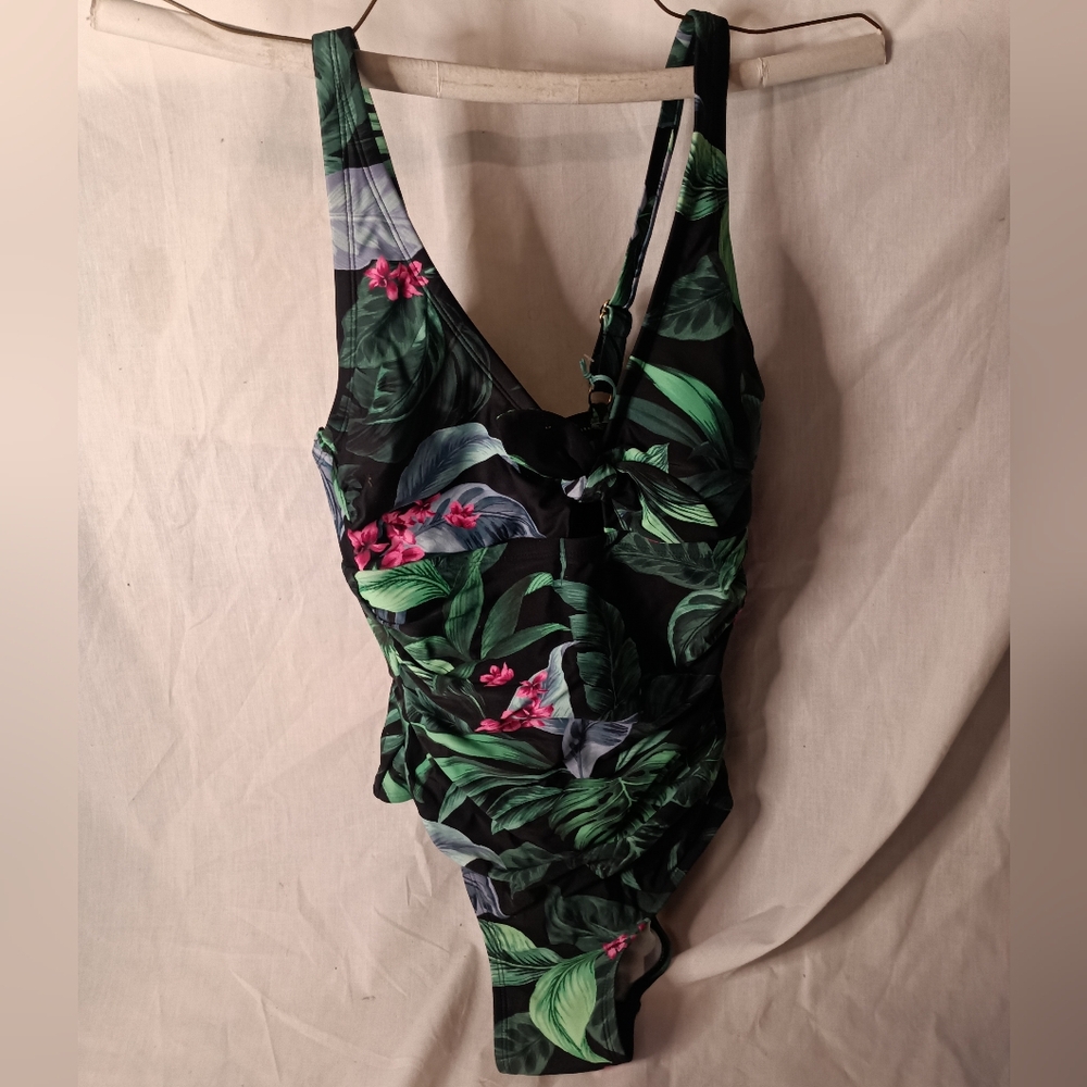 Kona Sol Full Coverage Tummy Control Tie-Front One Piece Swimsuit